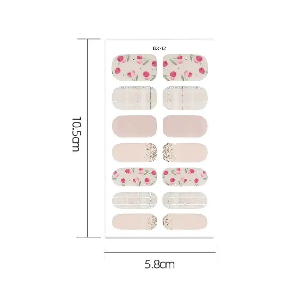 14 Strips Semi Cured Gel Nail Stickers Floristic Full Cover Nail Patch French Nail Art Gel Nail Polish Strips