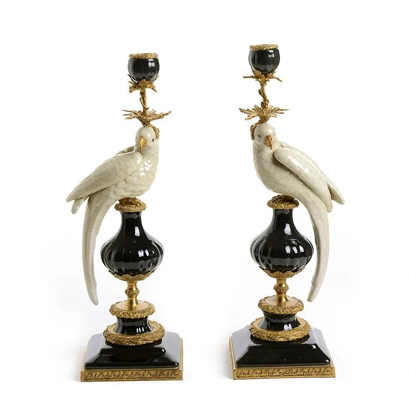 European ceramic with copper parrot single-headed candle holder