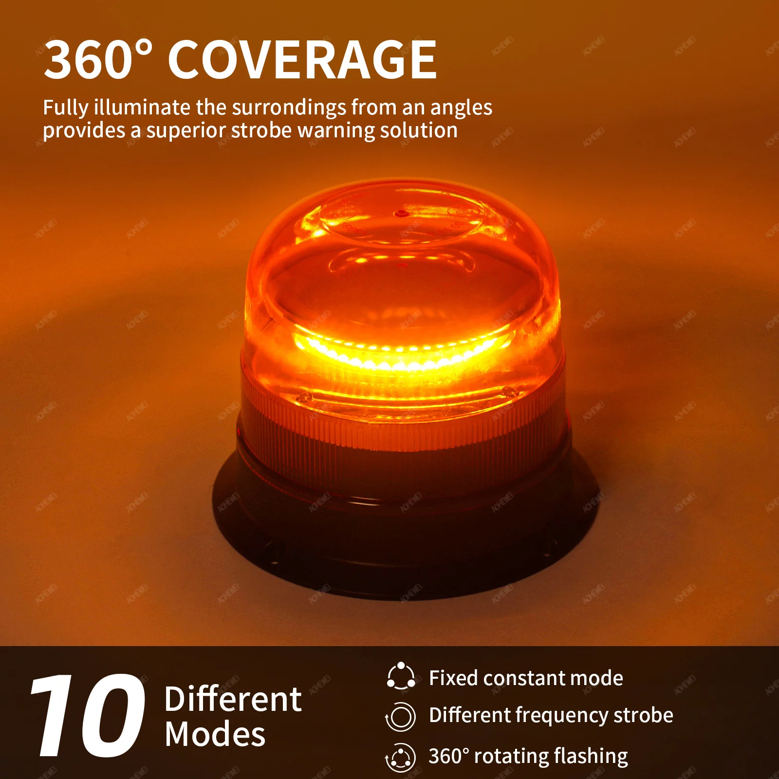 

AOHEWEI 42-LED Waterproof Amber Beacon Light 12V/24V with 8 Flash Patterns 2 Spin Modes for Commercial Trucks Utility Vehicles
