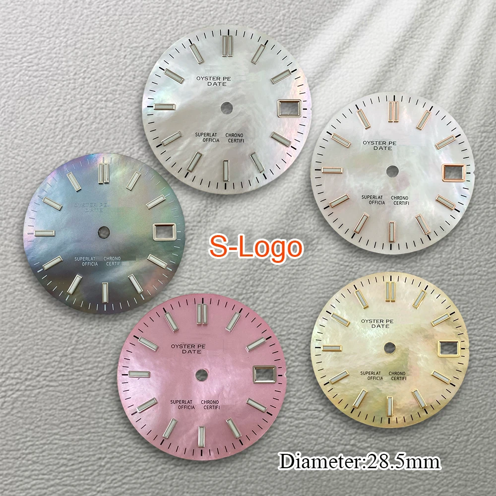 28.5mm S Logo NH35 Dial jurnal ibu mutiara Dial Fit NH36 gerakan hijau jam tangan bercahaya aksesori alat perbaikan