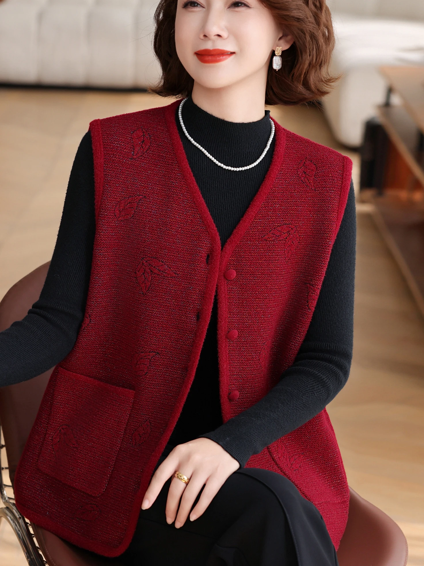 

Новый вязаный свитер V-Ne с большими кетами и пуговицами, модный, свободный крой, дышащий, повседневный, для женщин среднего возраста