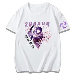 Genshin Impact Raiden Shogun Women T-shirt Harajuku Casual Summer Tees Girls Short Sleeve Tshirts Female White y2k Clothes Tops