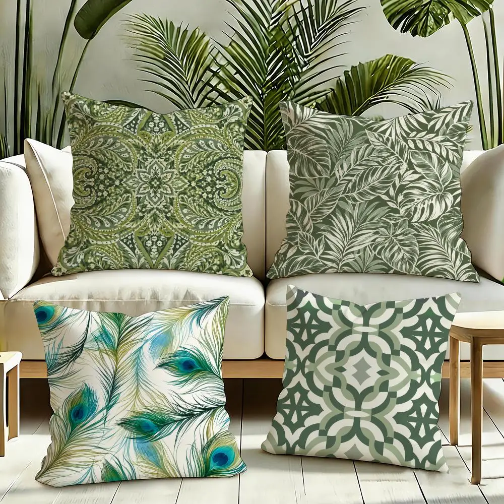 Green Foliage Decor Cushion Cover Reversible Plush Pillow Cover Soft Fluffy  Home Decor for Sofa Bedroom