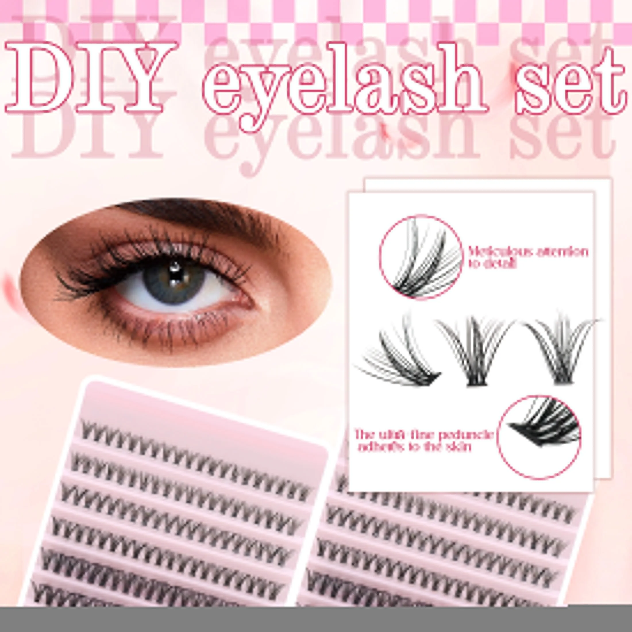 200ps DIY まつげエクステンションキットまつげクラスター、8-16 ミリメートルつけまつげ偽まつげメイクアップツールまつげ接着剤 & まつげ & ピンセット