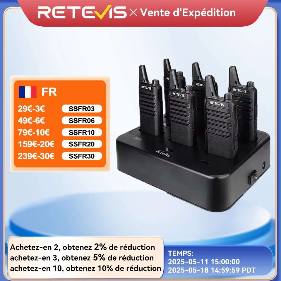 Retevis RT622 Talkie Walkie Radio Ptt Professionnel Mini Radio 6 Pièces Bidirectionnelle Rechargeables Émetteurs Portable Professionnelle Professionali Walkie-talkie Pmr 446 Set Poste de Radio Maison