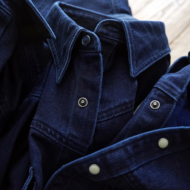 Sauce Zhan Mans Shirt Westem Cowboy Double Dye Denim Shirt Shirts for Men Long Sleeve Regular Fit