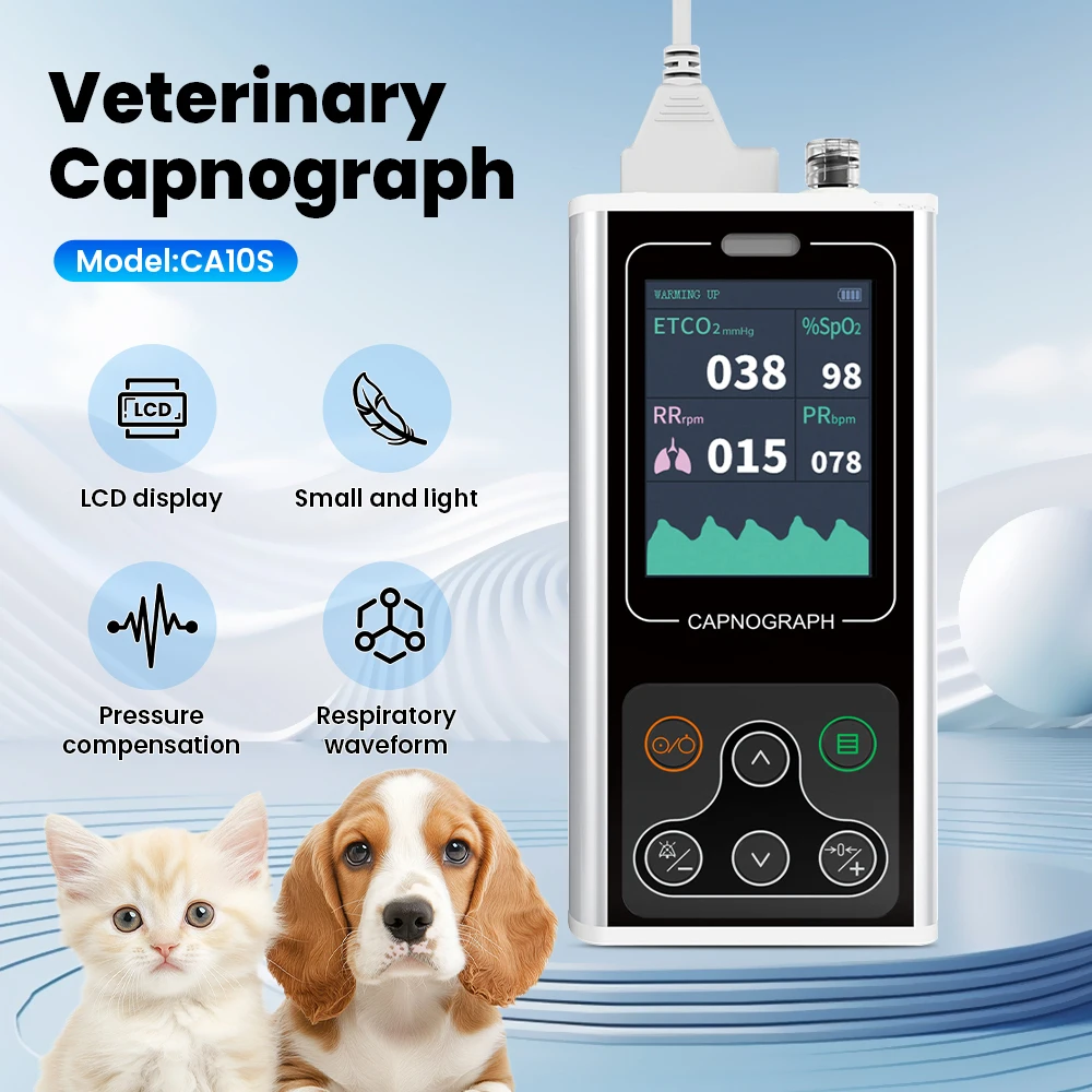 

CA10S Portable Veterinary Etco2 Capnograph Monitor Patient Respiratory Waveform Compensation SPO2 PR RESP Monitor