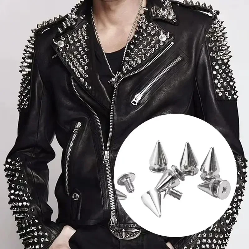 10/200Pcs Silver Rivets Cone Studs Screwback Metal Spike DIY Cool Punk Garment Round Nail Rivet Decoration for Clothes Shoes Bag