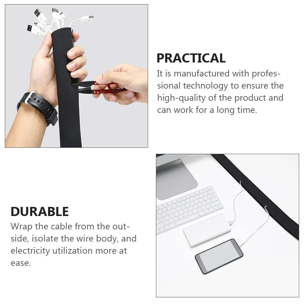 

2 Rolls 1M Neoprene Cable Sleeve Hook and Loop Cord Management Wrap for Wire Organizer Storage Protect Cables from Pets Kids