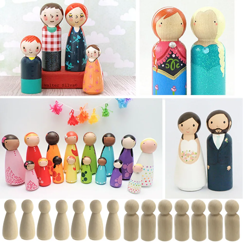 40 Pcs Solid Hardwood Natural Unfinished Wooden Peg Doll Bodies Girl Boy Style Funny Toys Gifts DIY Arts Crafts Educational Toy