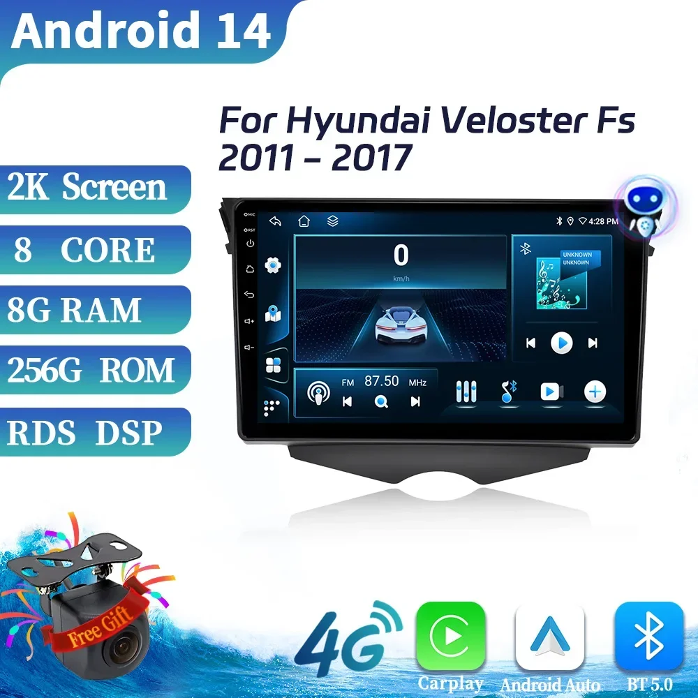 

Car Radio Multimedia Video 4G GPS For Hyundai Veloster Fs 2011-2017 Android 14 Wireless BT Carplay Navigation Touch Screen