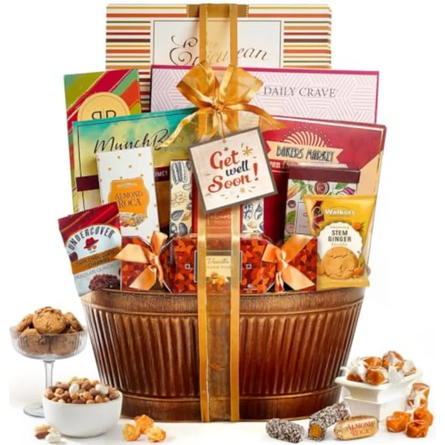 Canasta de Regalo Gourmet con Aperitivos y Dulces para Recuperación - Cestas de Regalo para Mujeres y Hombres Después de una Cirugía - Sentirse Bien