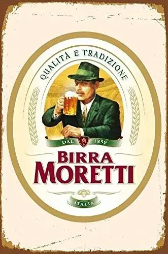 Birra Moretti Italian Italy Beer Retro Tin Sign Metal Decor Metal Painting Wall Sign Metal Sign 8X12 Inches