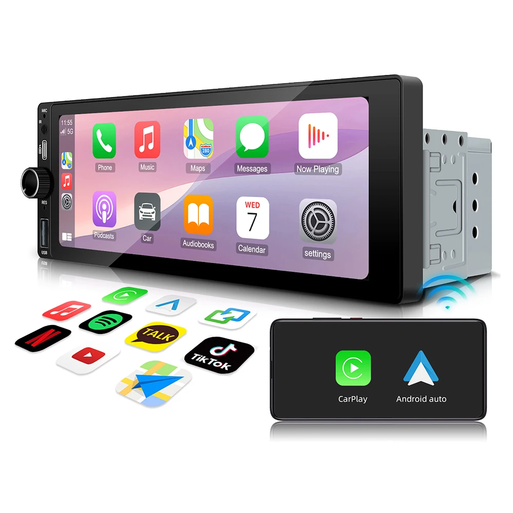 1DIN 6.86 inch HD Touch Screeh Multimedia MP5 Player Auto Radio Wireless CarPlay Android Auto For Universal Car Radio BT FM AUX