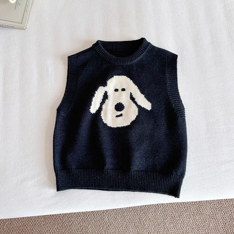 

2025 Autumn New Product Children's Versatile Knitted Vest Spring and Autumn Cute Dog Sweater Tank Top