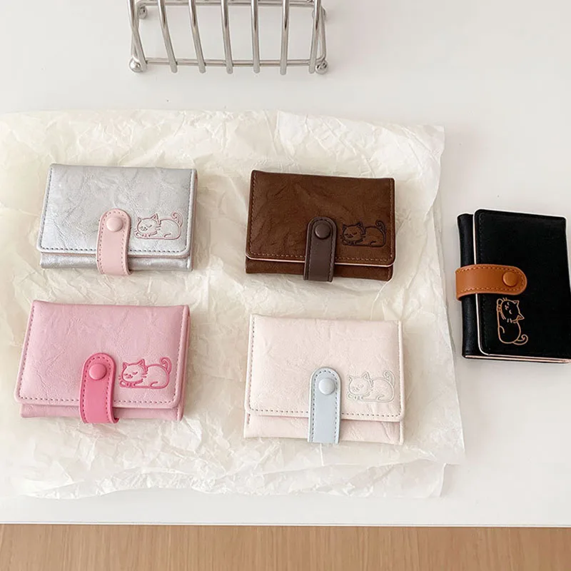 New Cute Cat Short Wallet Tri-fold Large Capacity Women Credit Card Holder Case Purse Wallets INS Coin Purse