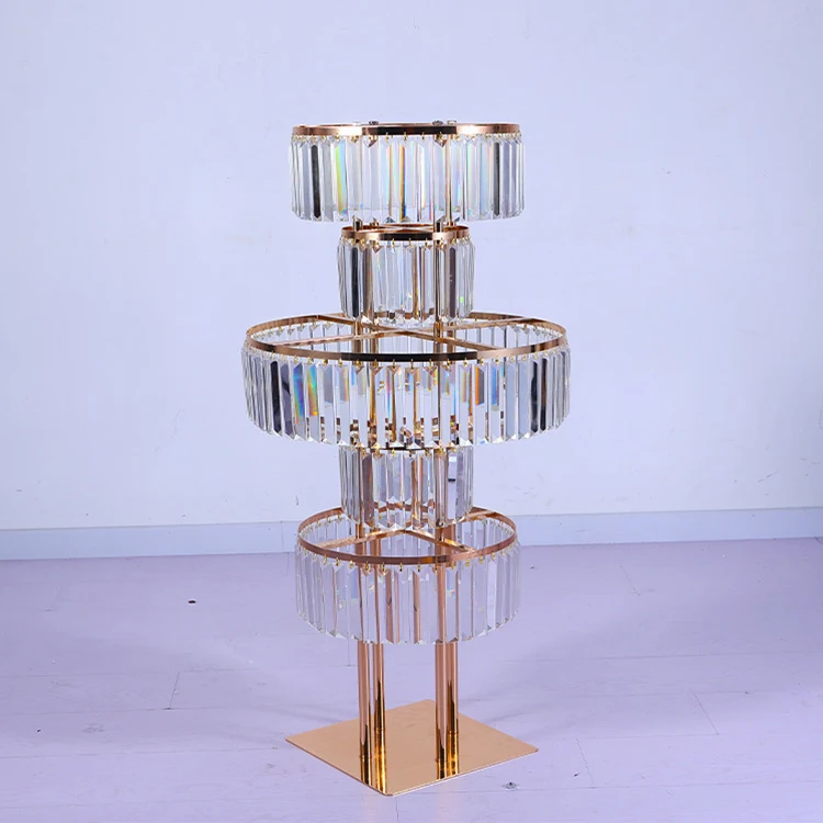 

Hot Sale Tall table Top Crystal Chandelier Wrought Iron Metal Gold Stand Wedding Centerpieces