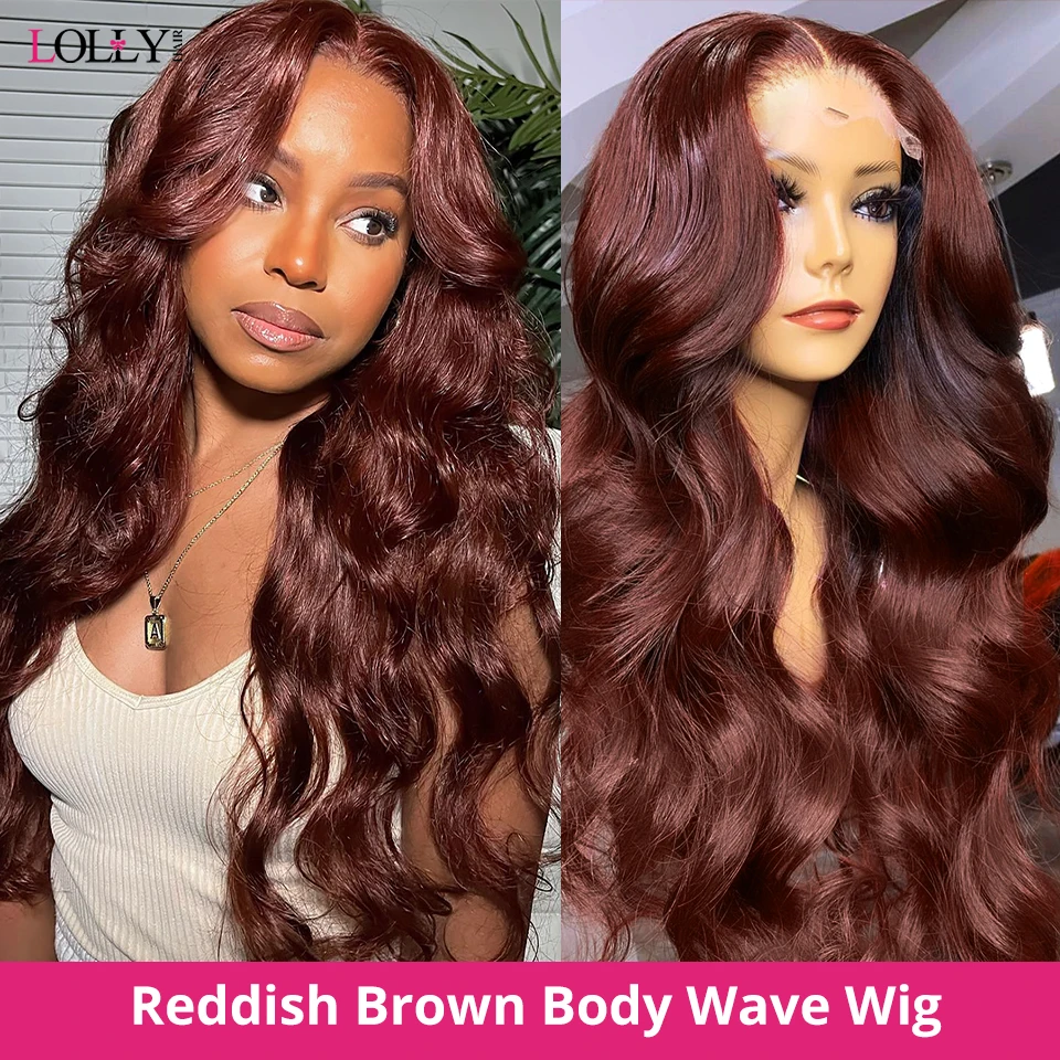 #33 Reddish Brown Lace Front Wigs Human Hair 32 34 Inch Body Wave 13x6  Lace Frontal Wig 250 Density Colored Human Hair Wigs