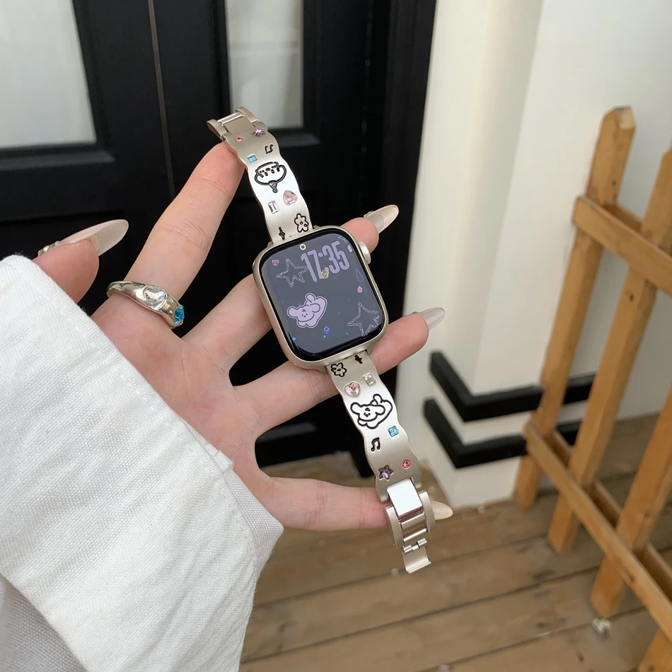 Cute Dog Color Diamond Wave Bracelet Band For Apple Watch Series S11/10/9/8/7/6/SE/Ultra Strap iWatch 49/46/45/44/42/41/40/38mm