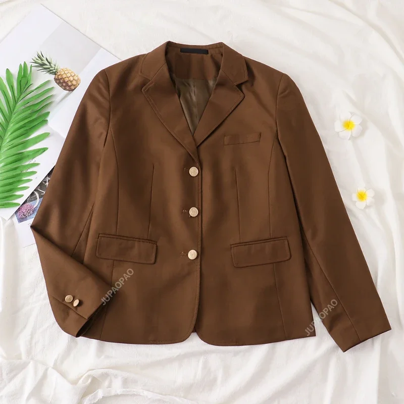 

Retro Women's Single Piece Top Fashionable Women College Style Small Suit Brown Suitable for Women High Street Fashion Clothing