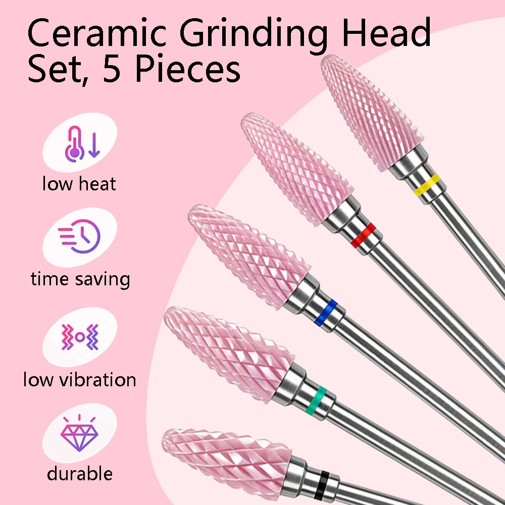 Ceramic Milling Cutter Flame Carbide Nail Drill Bits Pink Gel Remover Electric Machine Drills Polishing Peeling Nails Art Tools
