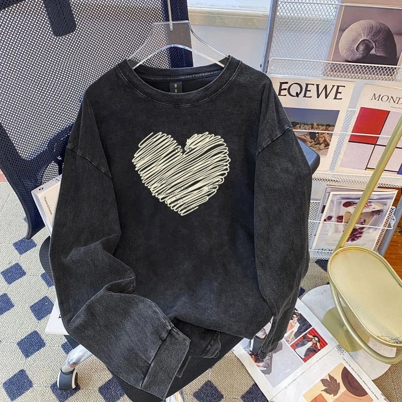 Faionable Casual Loose round Ne Long Sve Bedrucktes Top Damen Baumwoll-T-Shirt Vintage Waed Sle Herbst Saisonale Kleidung