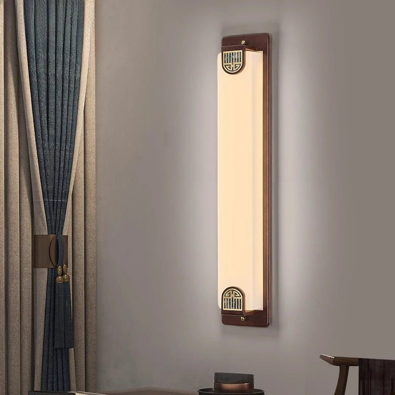 

Medieval Wooden Frame All Copper Accessories Wall Lamps Acrylic Lampshade Living Room Corridor Stairs Study Retro Sconces Lights