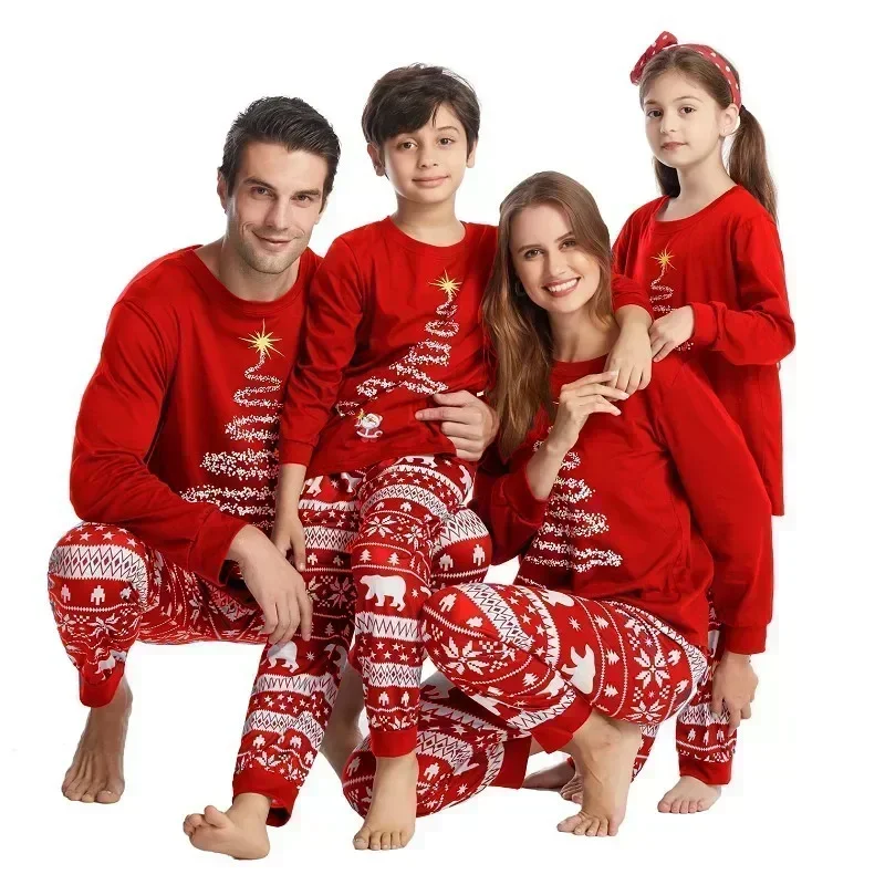 

New 2025 Matching Family Christmas Pajamas Set Long Sleeve o Neck Homewear Couples Kids 2 Pieces Suit Baby Romper Soft Xmas Wear