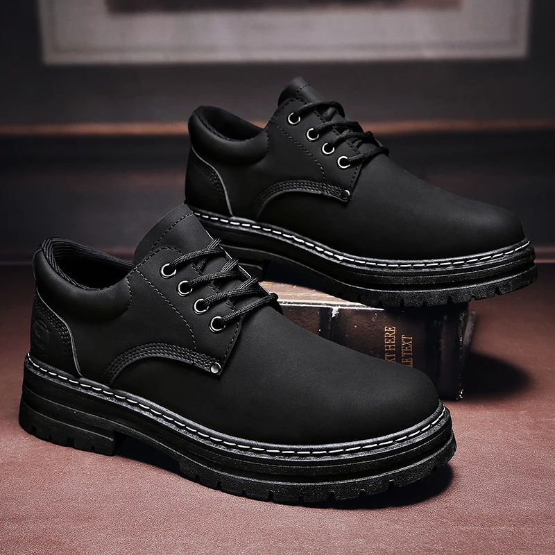 

New Business Men's Shoes Platform Tie Fashion British Style Casual Thick Sole Anti Slip Luxury Motorcycle Shoes Zapatos Mujer