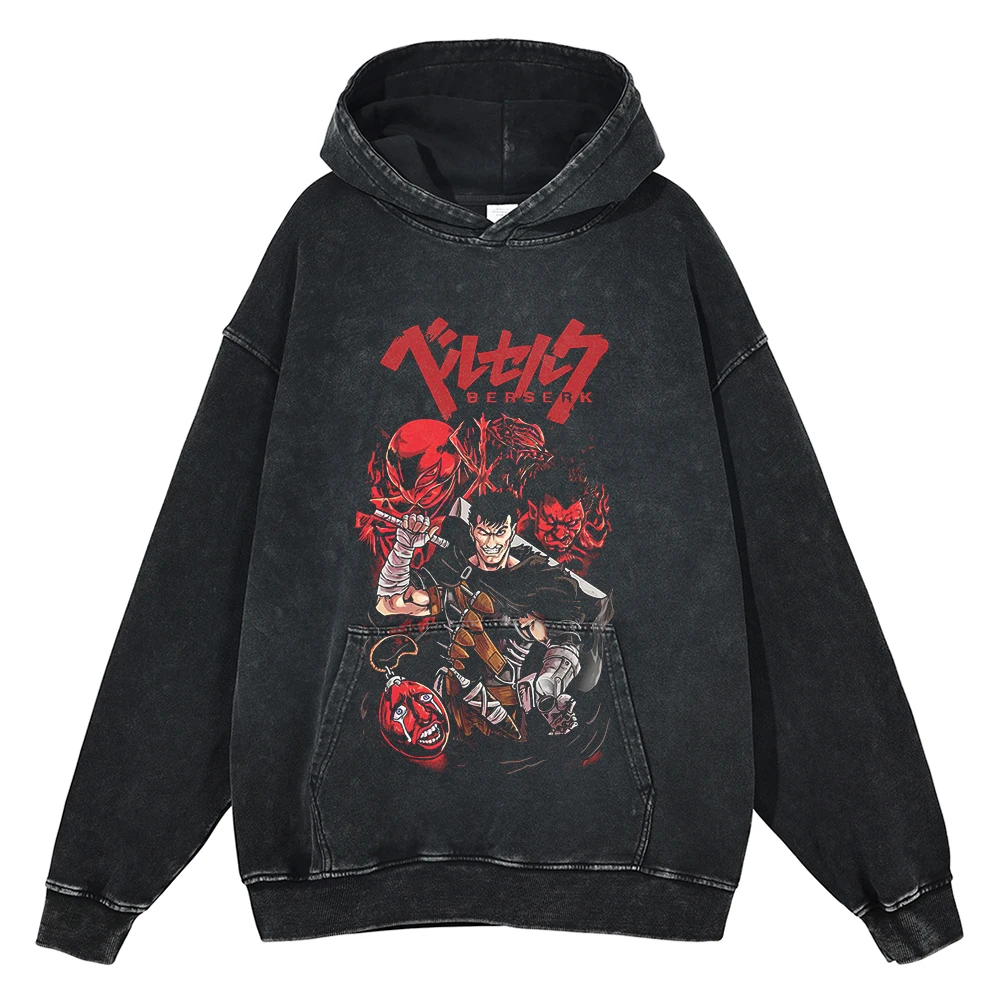

2023 Men Streetwear Black Washed Hoodie Sweatshirt Japanese Anime Graphic Hoodie Hip Hop Harajuku Cotton Vintage Hooded Pullover