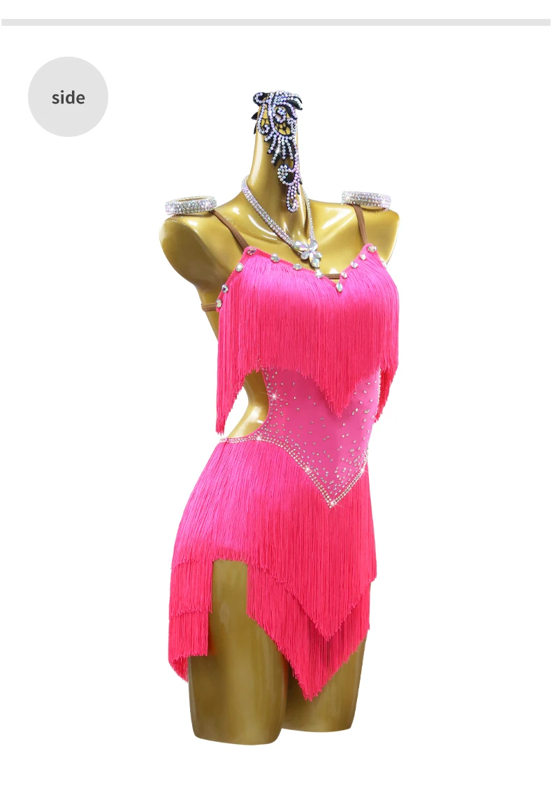 Lateinamerikanische Tanzkleidung, Damen-Ballkleidung, Bühnenoutfit, lyrisches Tanzkostüm mit Fransen, Mädchen-Übungskleid, passendes Kostüm, Karnevalstanzkleidung. – Detail 8