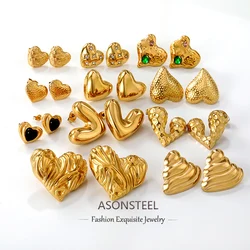 ASONSTEEL Gorgeous Stainless Steel Heart Love Stud Earrings Stylish Gold Plated Earrings Romantic Jewelry Waterproof Charm Metal