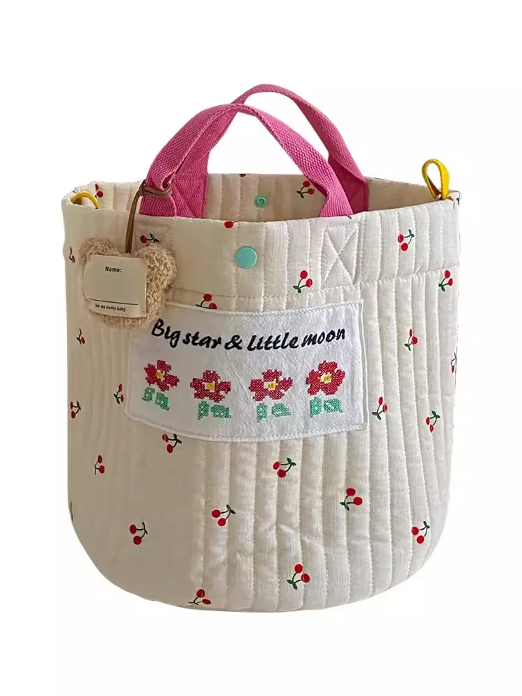 Baby Cotton Bag For Mom Multifunctional Lightweight Diaper Maternity Handbag For Nappies Mother's Crossbody Bucket Tote Bag