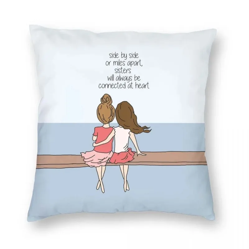 Sisters Connected By Heart Square Pillowcase Polyester  Printed Zip Decor Pillow Case Home Cushion Cover Wholesale