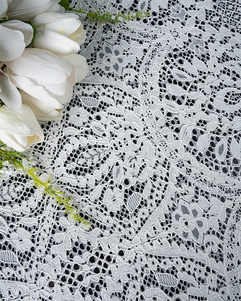 

Fashion Lace Cotton Embroidery Tulle Mesh Beige Wedding Lace Fabric 150CM Wide