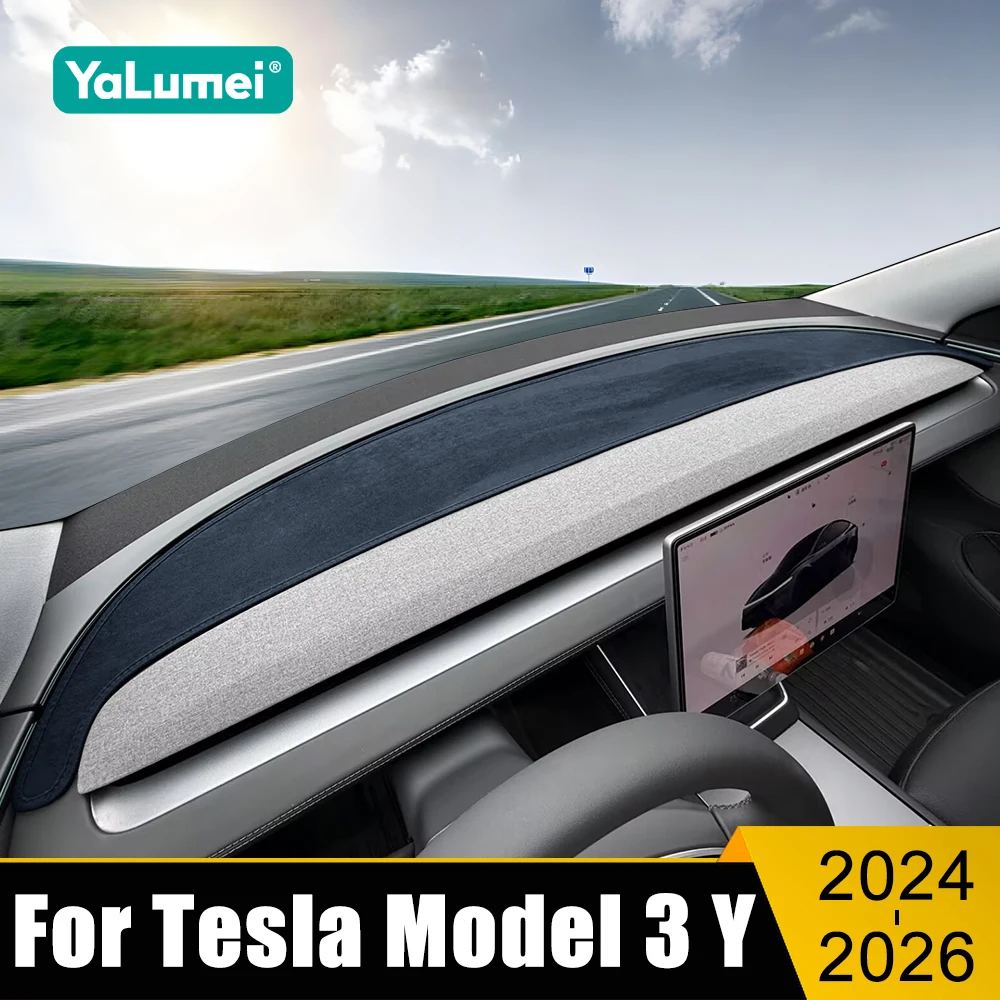 

Car Dashboard Sun Shade Cover Mat Instrument Desk Non-slip Pads For Tesla Model 3 Highland Model Y Juniper 2024 2025 2026 EV