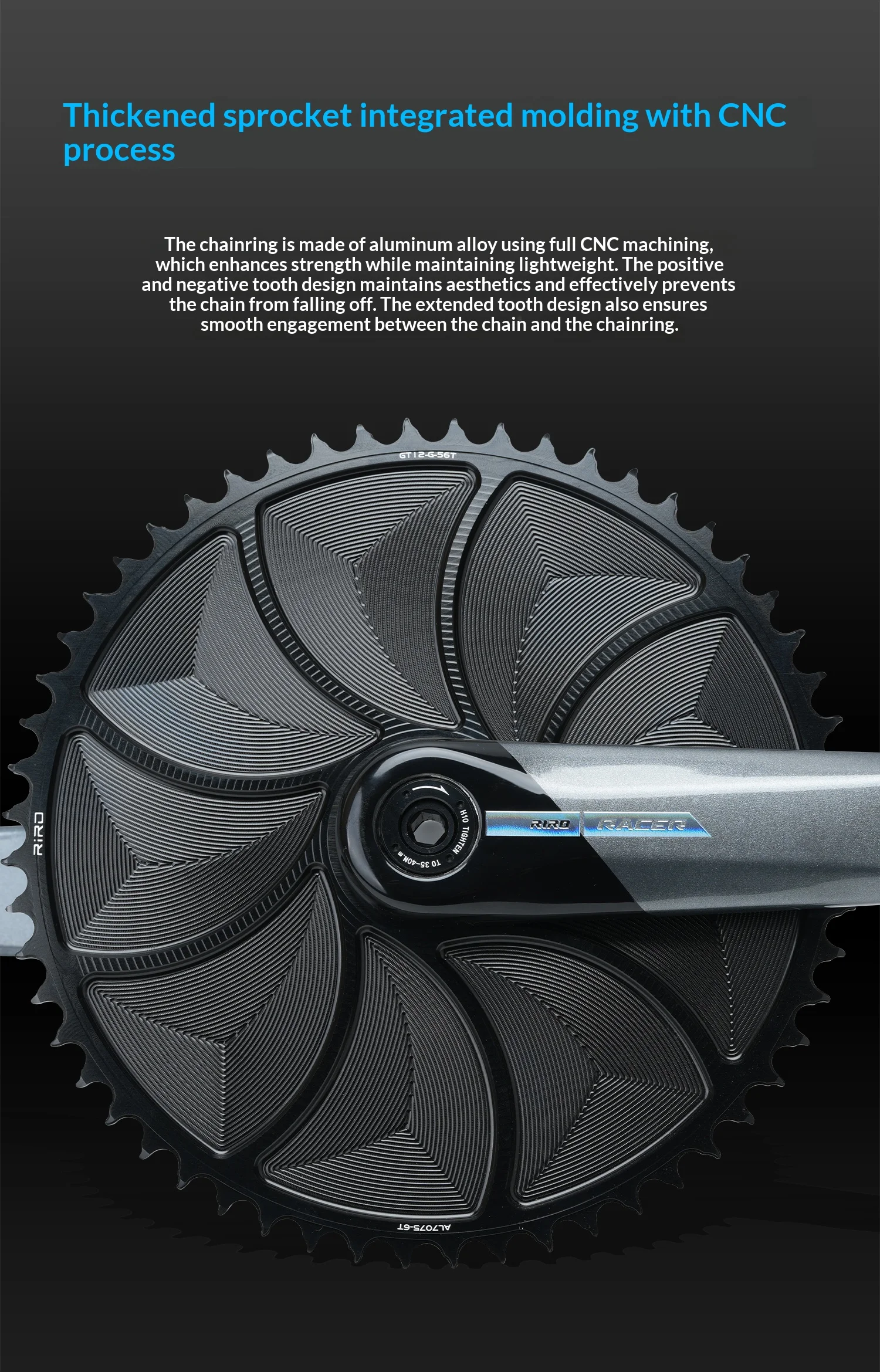 RIRO KSB Carbonfaser-Kurbelgarnitur für Rennrad/Klapprad, 24mm Spindel, 3-Bolzen-Direktmontage, kompatibel mit Leistungsmessern. – Detail 2