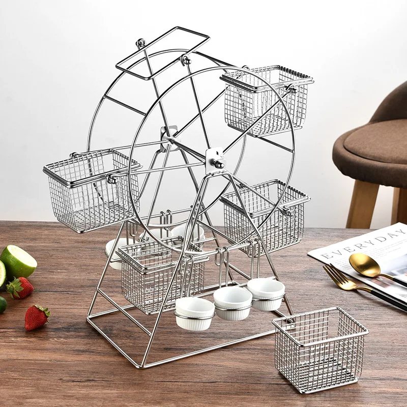 Tableware Stainless Steel Five Baskets Ferris Wheel, French Fries Food Display Stand Hotel Restaurant Fried Chicken Snack Basket