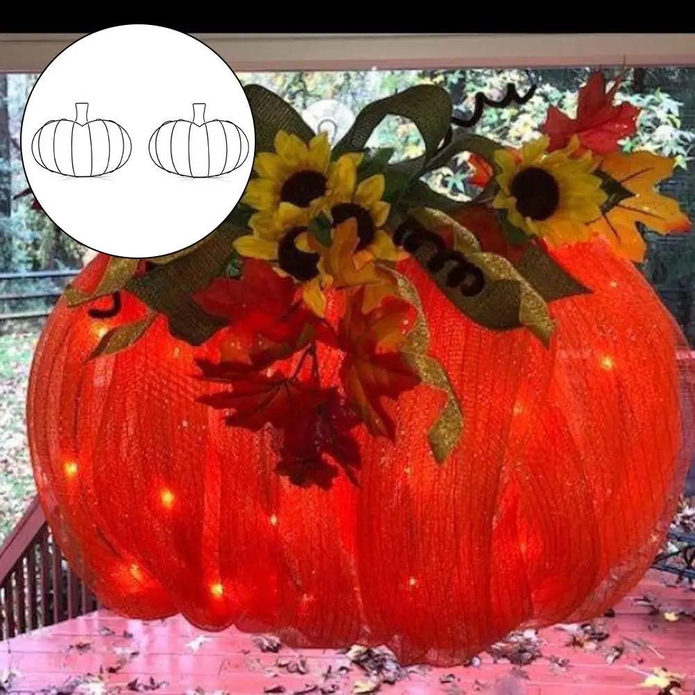 إطار سلكي معدني معلق للباب الأمامي، هيكل معدني قوي، تصميم متعدد الاستخدامات، تصميم على شكل يقطين، ديكور الخريف #5