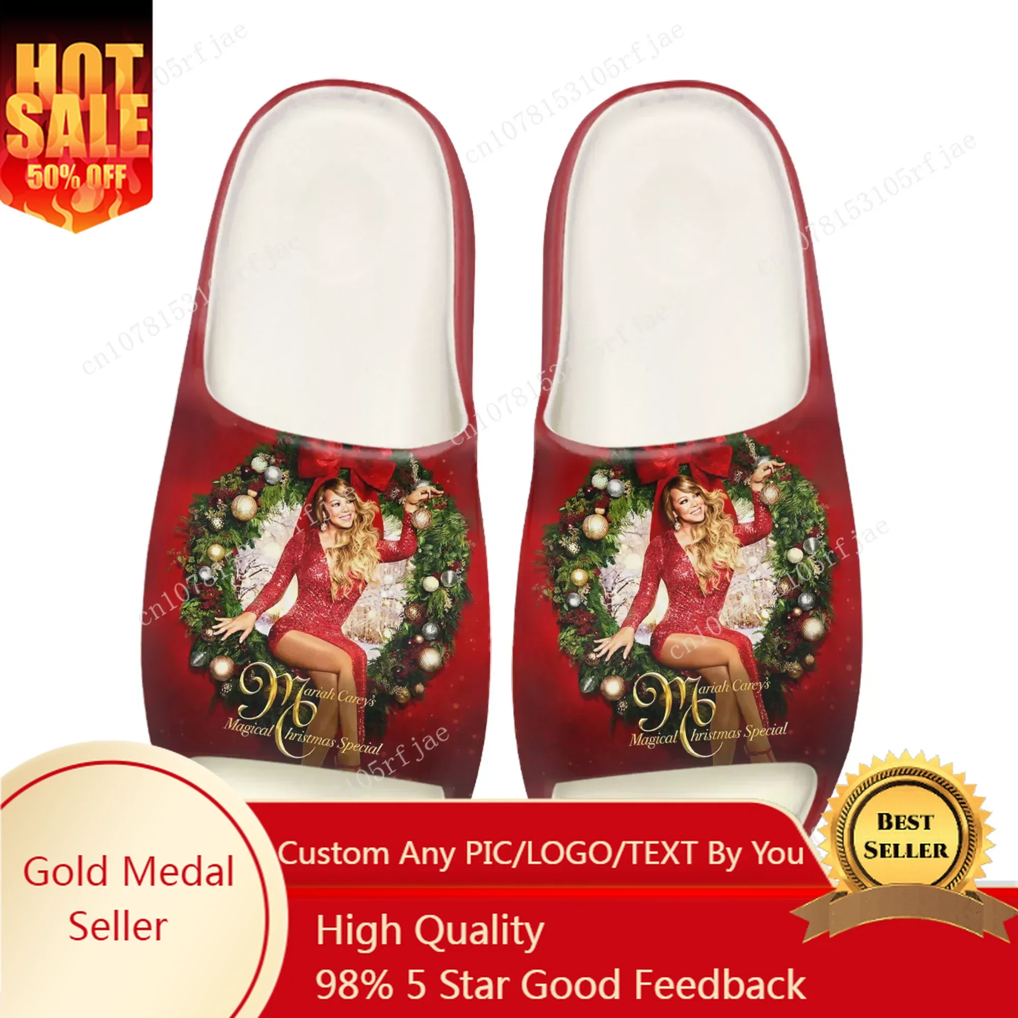 

Mariah Carey Christmas Soft Sole Sllipers Home Clogs Step on Water Shoes Womens Teenager Customize Beach on Shit Sandals