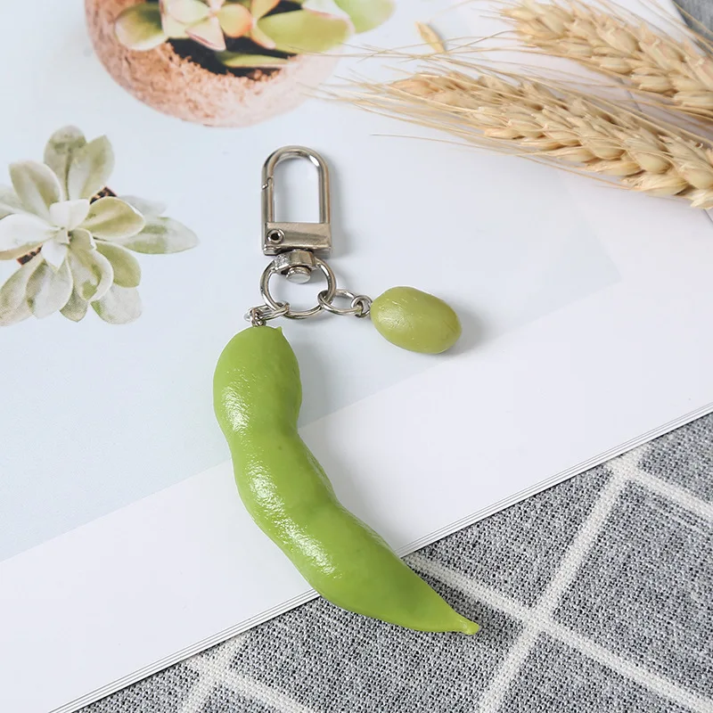 Cute Pea Bean Soybean Edamame Food Keychain Keyring For Women Men Gift Statement Creative Fun Car Airpods Box Bag Charms Trinket