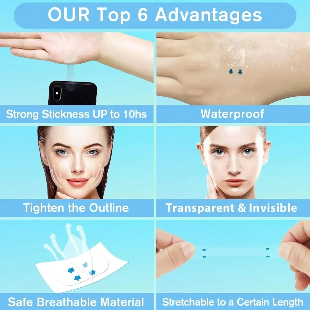 เทปกาวยกกระชับใบหน้าแบบกันน้ำ 50/100 ชิ้น ใหม่ โปร่งใส มองไม่เห็นรอยต่อ เทปกาวติดแต่งหน้า ยกกระชับแก้ม