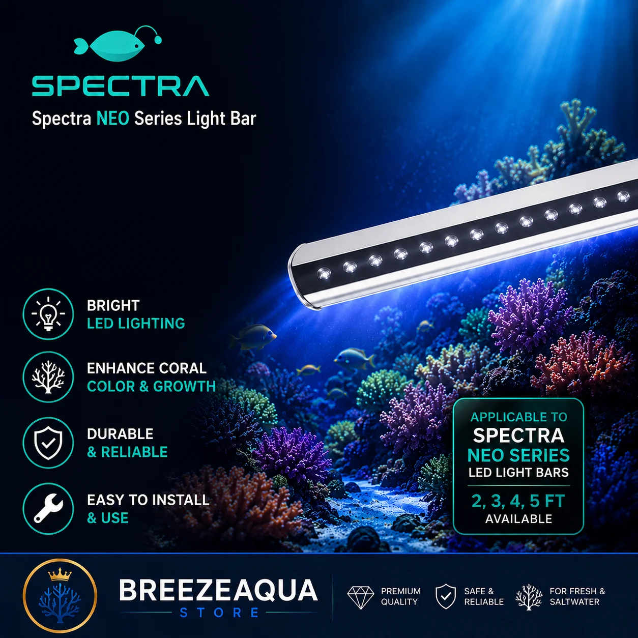

Spectra NEO Series Customizable Timer Waterproof Adjustable Versatile Aquarium LED Light Bar for Marine Coral Reef Fish Tank