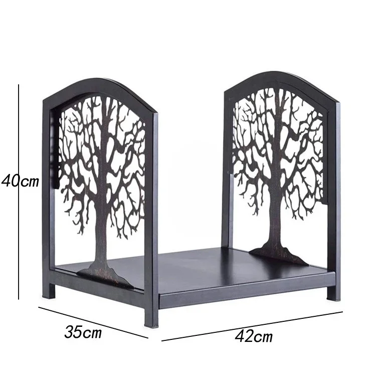 أداة مدفأة من الحديد المطاوع بنمط شجرة الريف الأمريكي، حامل حطب خشبي، رف تخزين منزلي قابل للتخصيص #4
