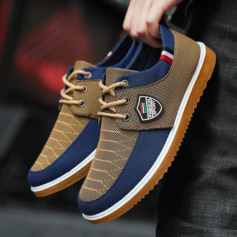 Men's Casual Shoes Work Vulcanized Shoes Lightweight Canvas Shoes for Men Soft Sole Driving Shoe Plus Size Lace-up Male Sneakers