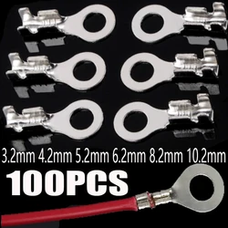 100PCS M3 M4 M5 M6 M8 M10 Non-insulated Ring Cable Lugs Terminals Naked Connector Wire Connectors Brass Terminals Kit