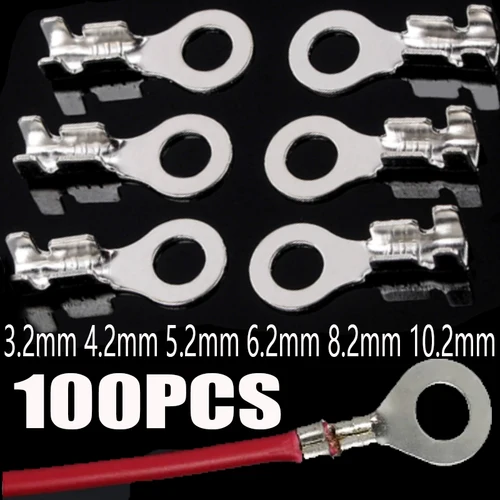 Imagen 1 del producto 100 Uds M3 M4 M5 M6 M8 M10 terminales de terminales de Cable de anillo no aislados conector desnudo conectores de Cable Kit de terminales de latón