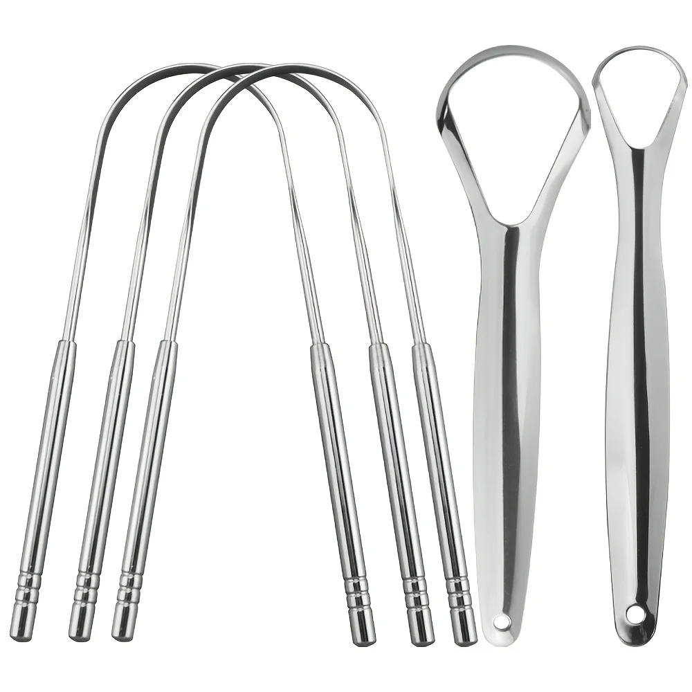 2/3/4/5pc Stainless Steel Odor-Free Tongue Coating Scraper Set,Bad Breath Remover for Fresh Breath,Reusable Adult Oral Care Tool