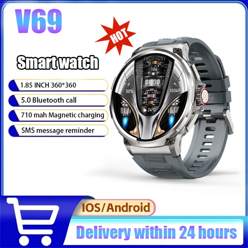 

2024 New V69 Men's Ultra HD Display Smartwatch 1.85 "full touch screen 710 mah large battery 400+ dial smartwatch Android iOS