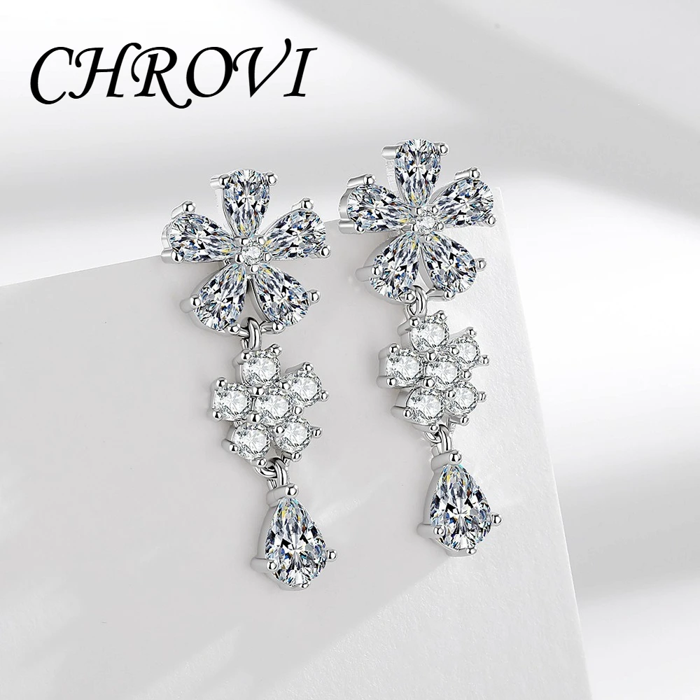 925 pure silver flower tassel elegant earrings, exquisite and sophisticated luxury zirconia earrings